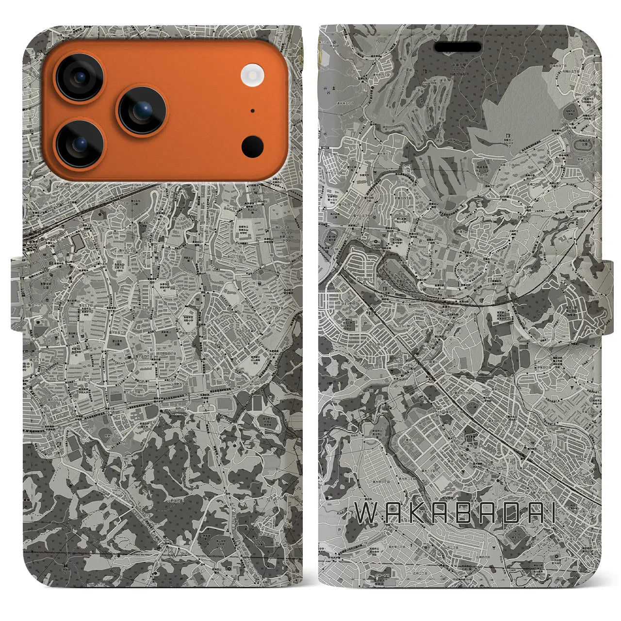 【若葉台（神奈川県）】地図柄iPhoneケース（手帳タイプ）