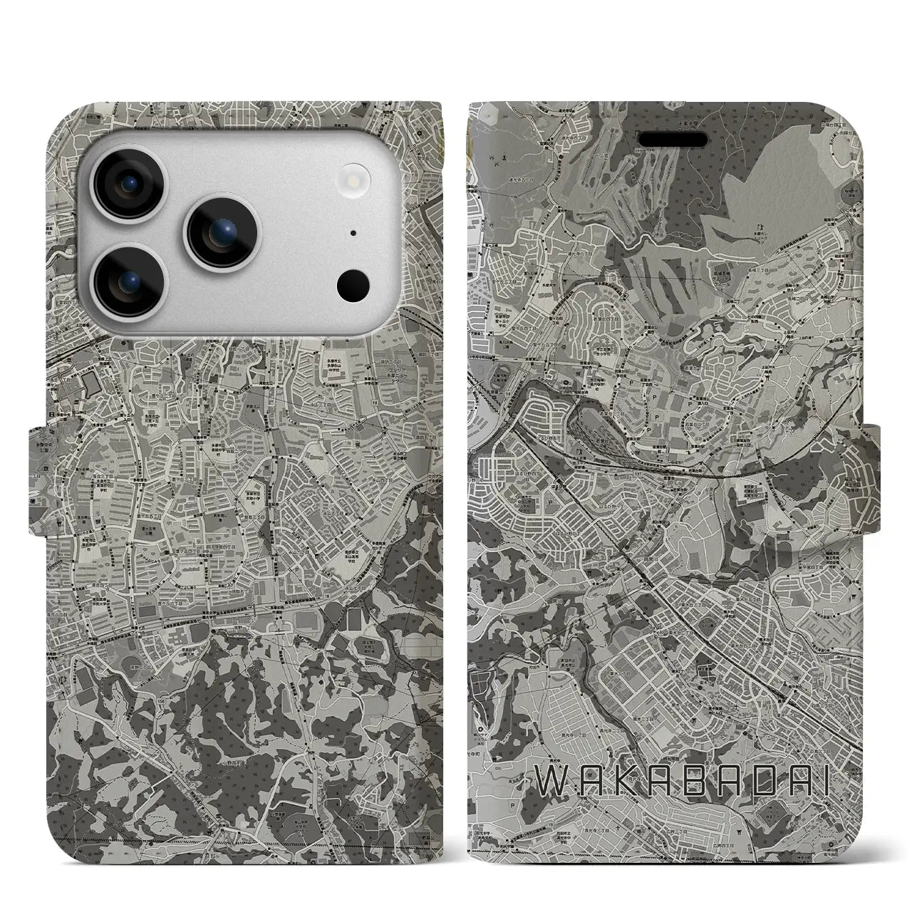 【若葉台（神奈川県）】地図柄iPhoneケース（手帳タイプ）