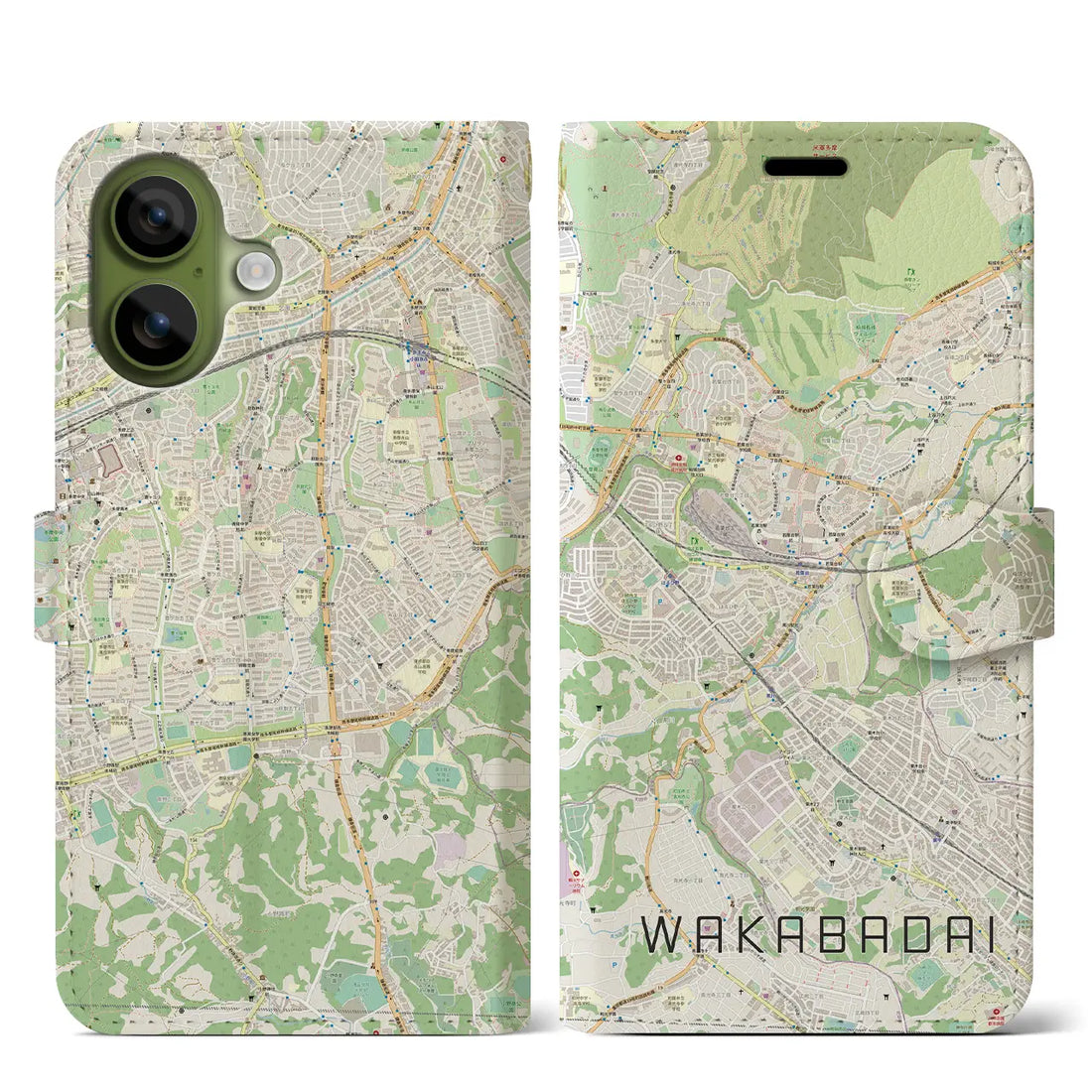 【若葉台（神奈川県）】地図柄iPhoneケース（手帳タイプ）ナチュラル・iPhone 17 Pro Max 用