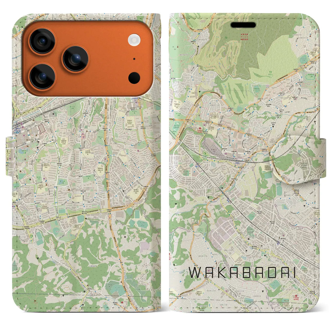 【若葉台（神奈川県）】地図柄iPhoneケース（手帳タイプ）モノトーン・iPhone 17 Pro Max 用