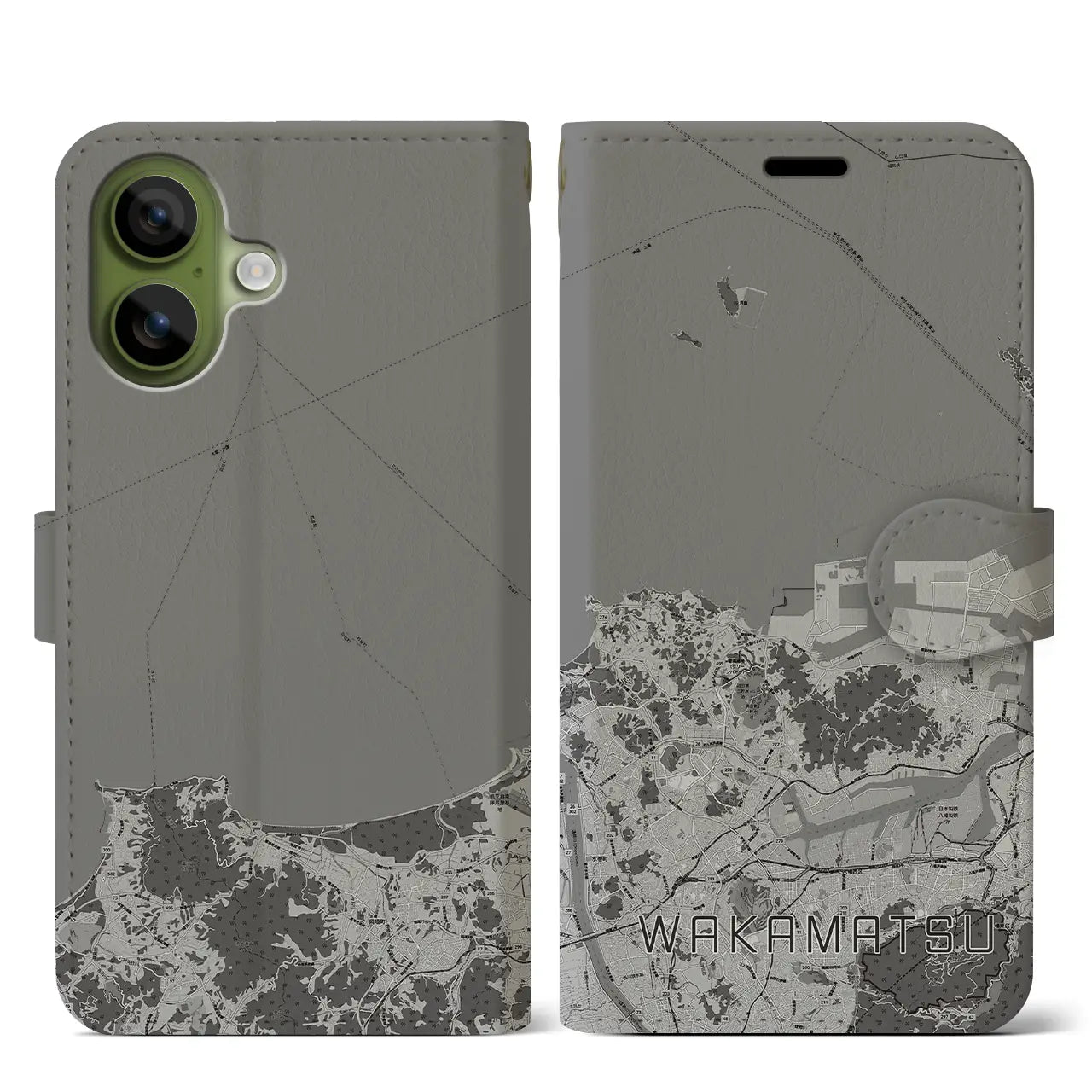 【若松（福岡県）】地図柄iPhoneケース（手帳タイプ）