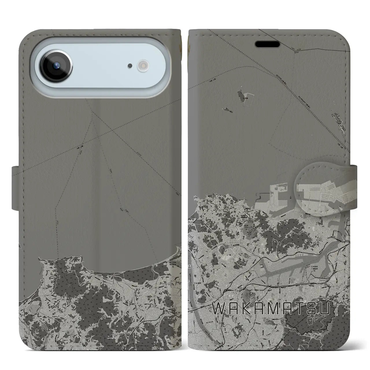 【若松（福岡県）】地図柄iPhoneケース（手帳タイプ）