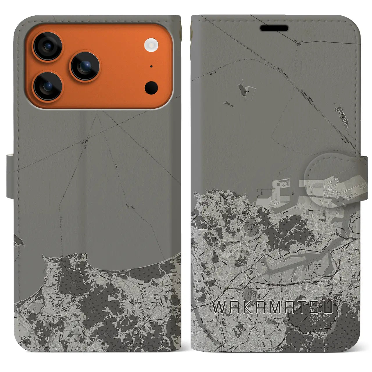 【若松（福岡県）】地図柄iPhoneケース（手帳タイプ）