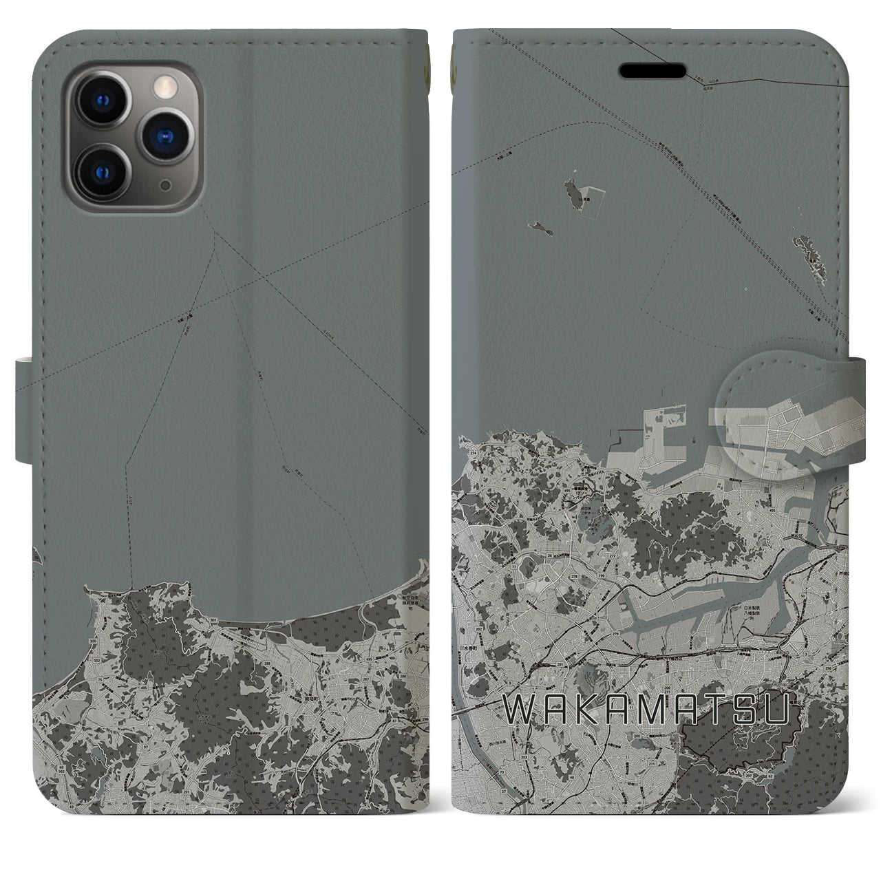 【若松（福岡県）】地図柄iPhoneケース（手帳タイプ）