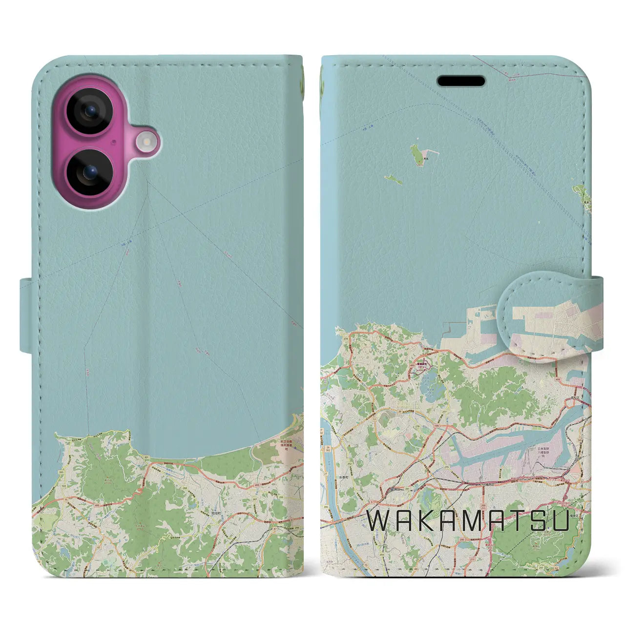 【若松（福岡県）】地図柄iPhoneケース（手帳タイプ）ナチュラル・iPhone 16 Pro 用