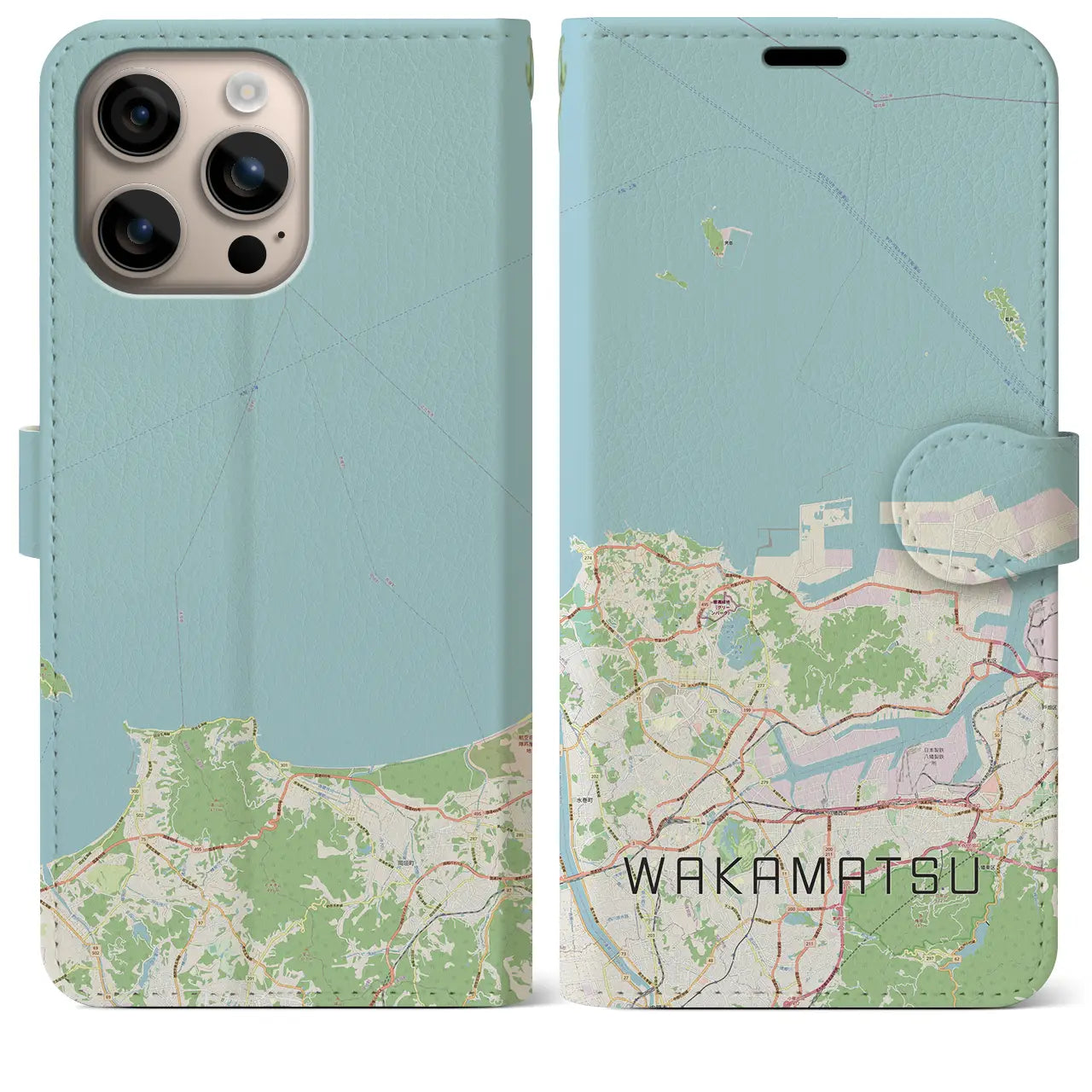 【若松（福岡県）】地図柄iPhoneケース（手帳タイプ）ナチュラル・iPhone 16 Plus 用