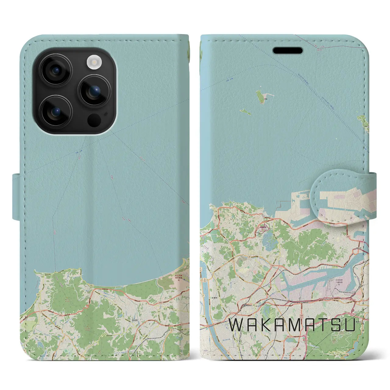 【若松（福岡県）】地図柄iPhoneケース（手帳タイプ）ナチュラル・iPhone 16 用