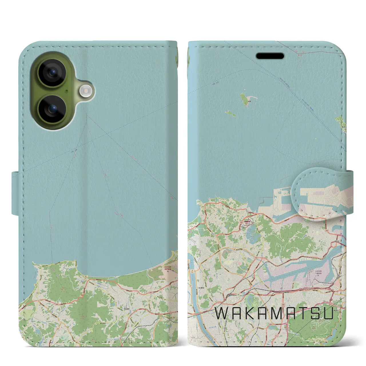 【若松（福岡県）】地図柄iPhoneケース（手帳タイプ）