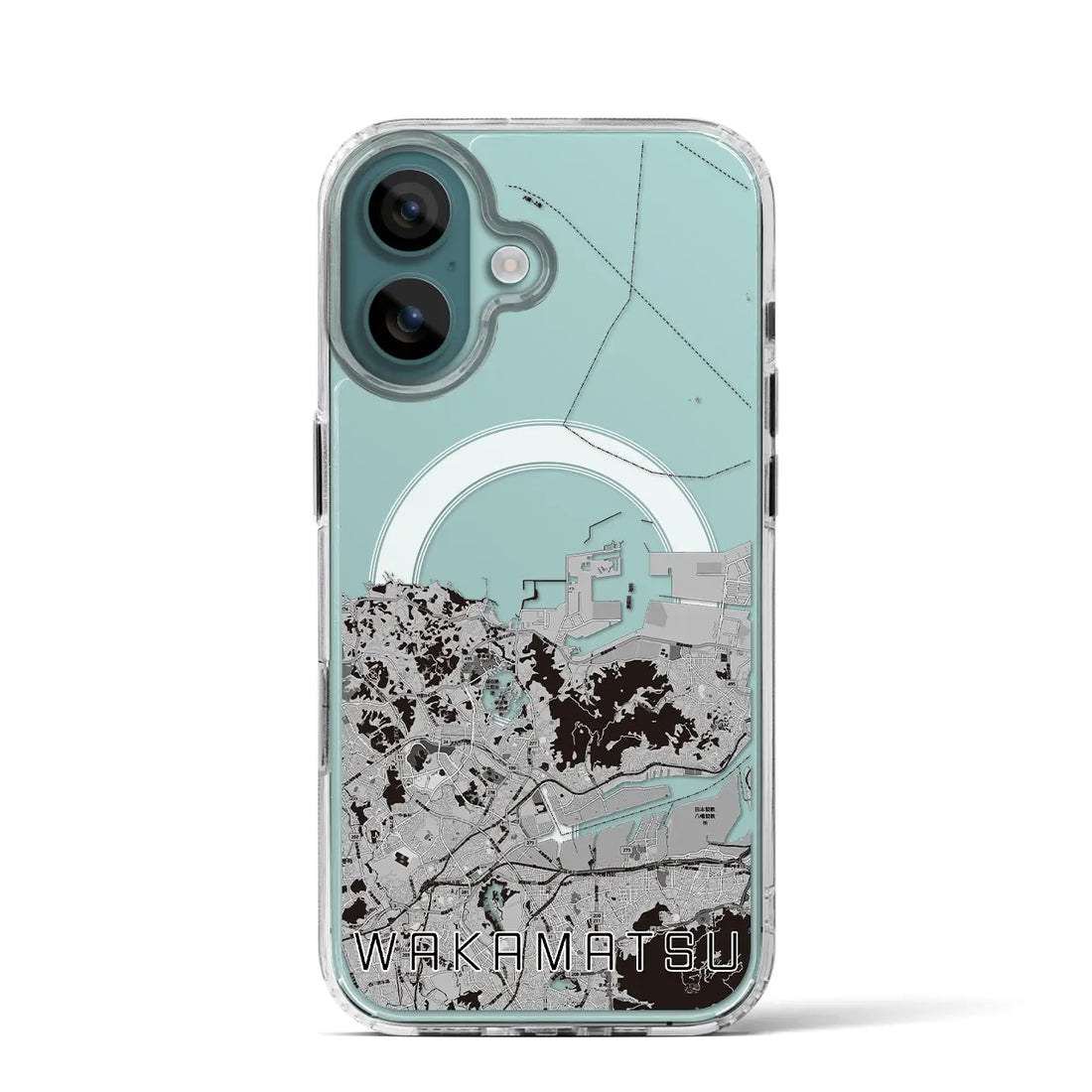 【若松(福岡県)】地図柄iPhoneケース(MagSafeタイプ)モノトーン・iPhone 16 Pro 用