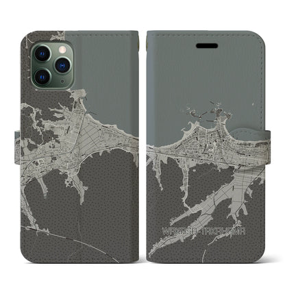 【若狭高浜（福井県）】地図柄iPhoneケース（手帳タイプ）モノトーン・iPhone 11 Pro 用