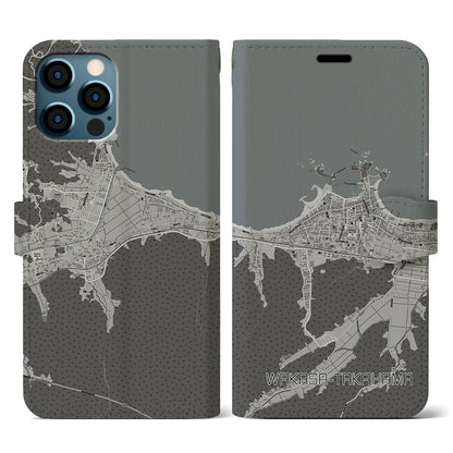 【若狭高浜（福井県）】地図柄iPhoneケース（手帳タイプ）モノトーン・iPhone 12 / 12 Pro 用