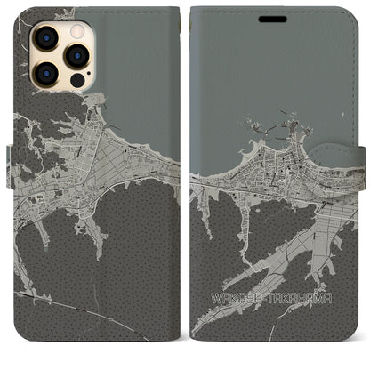 【若狭高浜（福井県）】地図柄iPhoneケース（手帳タイプ）モノトーン・iPhone 12 Pro Max 用