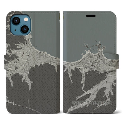 【若狭高浜（福井県）】地図柄iPhoneケース（手帳タイプ）モノトーン・iPhone 13 用