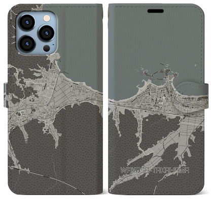 【若狭高浜（福井県）】地図柄iPhoneケース（手帳タイプ）モノトーン・iPhone 13 Pro Max 用