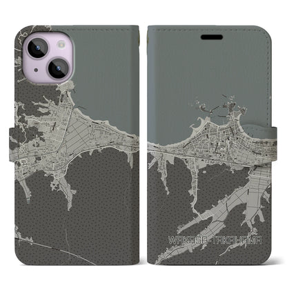 【若狭高浜（福井県）】地図柄iPhoneケース（手帳タイプ）モノトーン・iPhone 14 用
