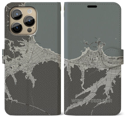 【若狭高浜（福井県）】地図柄iPhoneケース（手帳タイプ）モノトーン・iPhone 14 Pro Max 用