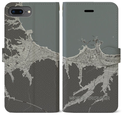 【若狭高浜（福井県）】地図柄iPhoneケース（手帳タイプ）モノトーン・iPhone 8Plus /7Plus / 6sPlus / 6Plus 用