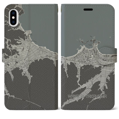 【若狭高浜（福井県）】地図柄iPhoneケース（手帳タイプ）モノトーン・iPhone XS Max 用