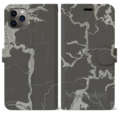 【若代（岡山県）】地図柄iPhoneケース（手帳タイプ）モノトーン・iPhone 11 Pro Max 用