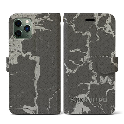 【若代（岡山県）】地図柄iPhoneケース（手帳タイプ）モノトーン・iPhone 11 Pro 用