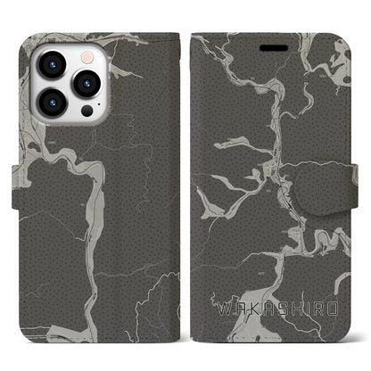 【若代（岡山県）】地図柄iPhoneケース（手帳タイプ）モノトーン・iPhone 13 Pro 用