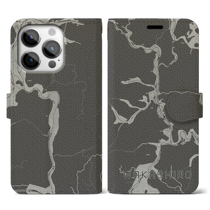 【若代（岡山県）】地図柄iPhoneケース（手帳タイプ）モノトーン・iPhone 14 Pro 用