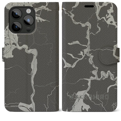 【若代（岡山県）】地図柄iPhoneケース（手帳タイプ）モノトーン・iPhone 15 Pro Max 用