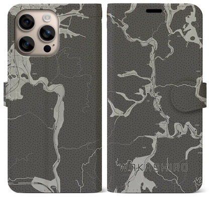 【若代（岡山県）】地図柄iPhoneケース（手帳タイプ）モノトーン・iPhone 16 Plus 用