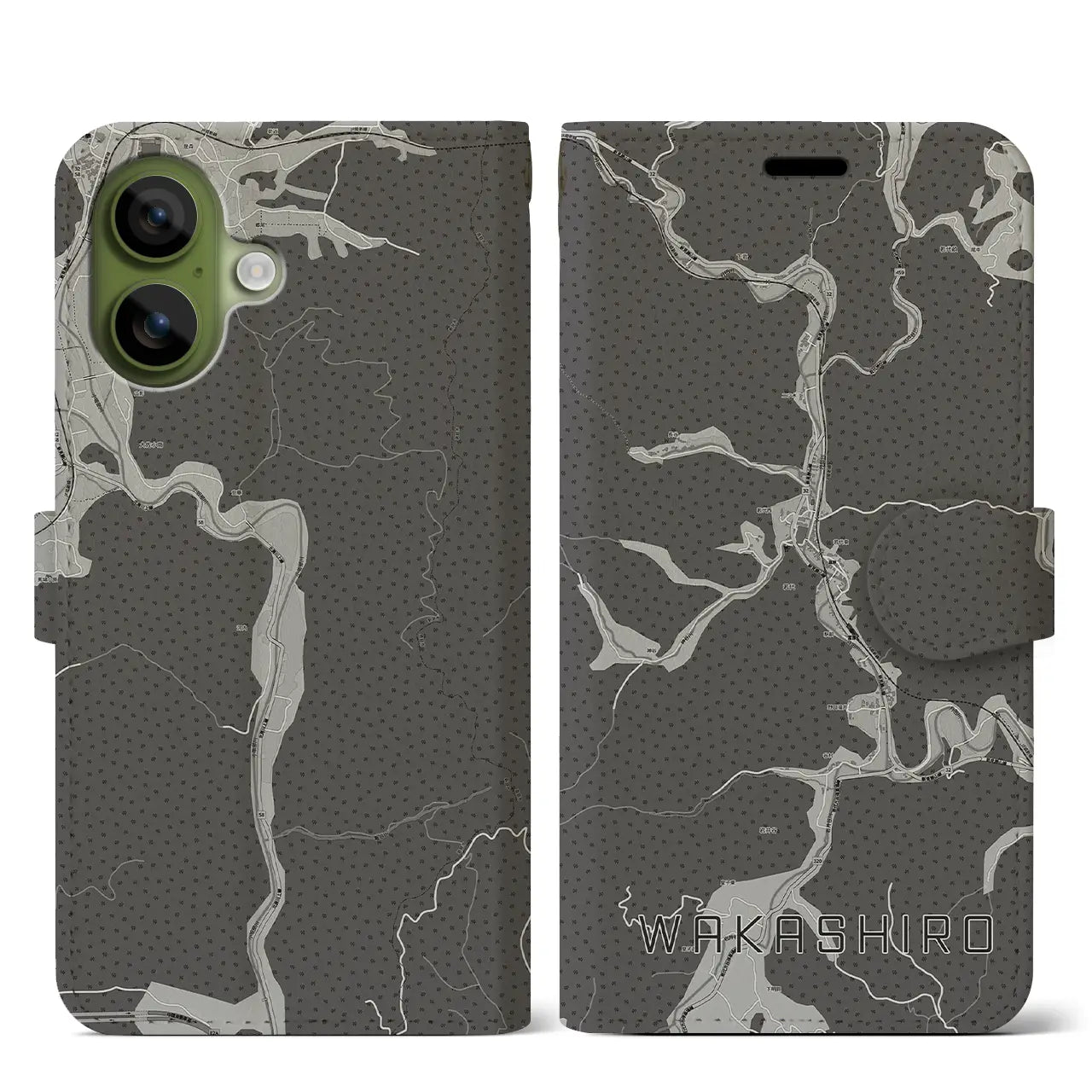 【若代（岡山県）】地図柄iPhoneケース（手帳タイプ）