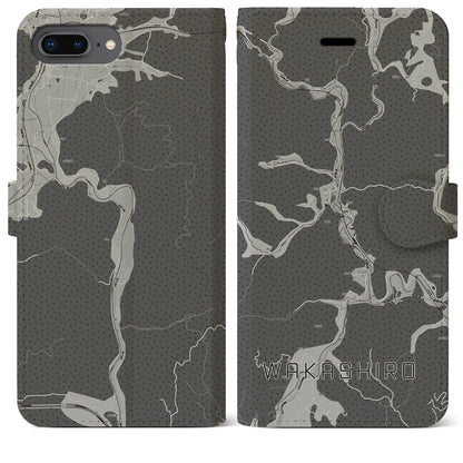 【若代（岡山県）】地図柄iPhoneケース（手帳タイプ）モノトーン・iPhone 8Plus /7Plus / 6sPlus / 6Plus 用