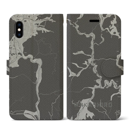 【若代（岡山県）】地図柄iPhoneケース（手帳タイプ）モノトーン・iPhone XS / X 用