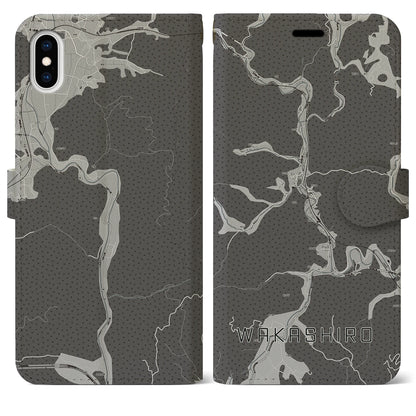 【若代（岡山県）】地図柄iPhoneケース（手帳タイプ）モノトーン・iPhone XS Max 用