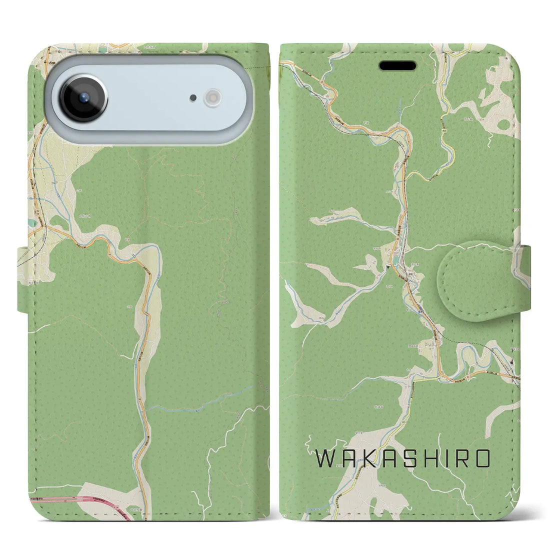【若代（岡山県）】地図柄iPhoneケース（手帳タイプ）ナチュラル・iPhone 17 Pro Max 用