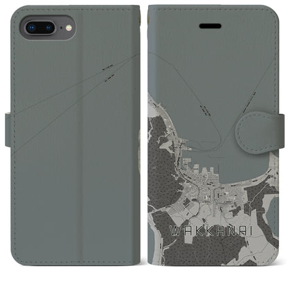 【稚内（北海道）】地図柄iPhoneケース（手帳タイプ）モノトーン・iPhone 8Plus /7Plus / 6sPlus / 6Plus 用