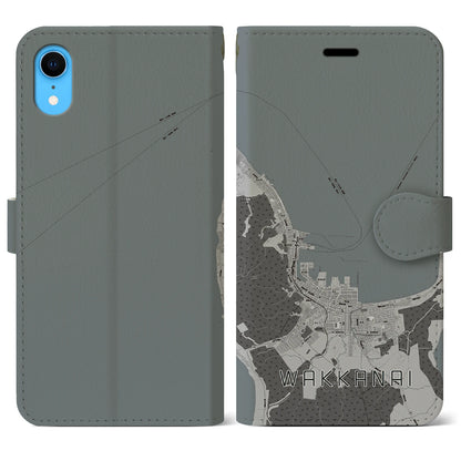 【稚内（北海道）】地図柄iPhoneケース（手帳タイプ）モノトーン・iPhone XR 用