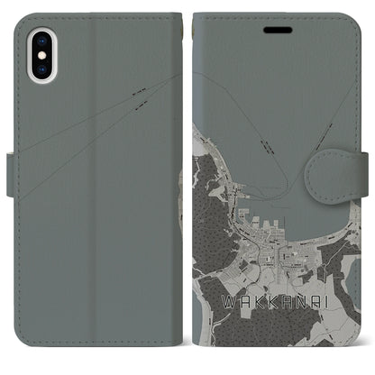 【稚内（北海道）】地図柄iPhoneケース（手帳タイプ）モノトーン・iPhone XS Max 用