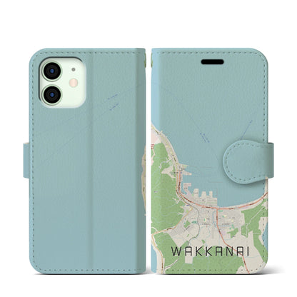 【稚内（北海道）】地図柄iPhoneケース（手帳タイプ）ナチュラル・iPhone 12 mini 用