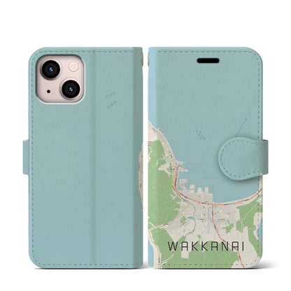 【稚内（北海道）】地図柄iPhoneケース（手帳タイプ）ナチュラル・iPhone 13 mini 用