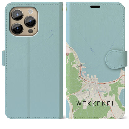 【稚内（北海道）】地図柄iPhoneケース（手帳タイプ）ナチュラル・iPhone 14 Pro Max 用