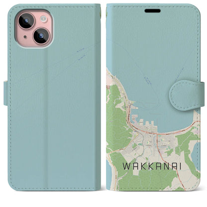 【稚内（北海道）】地図柄iPhoneケース（手帳タイプ）ナチュラル・iPhone 15 Plus 用