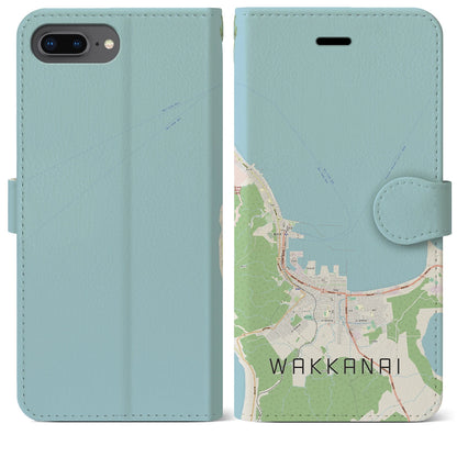 【稚内（北海道）】地図柄iPhoneケース（手帳タイプ）ナチュラル・iPhone 8Plus /7Plus / 6sPlus / 6Plus 用