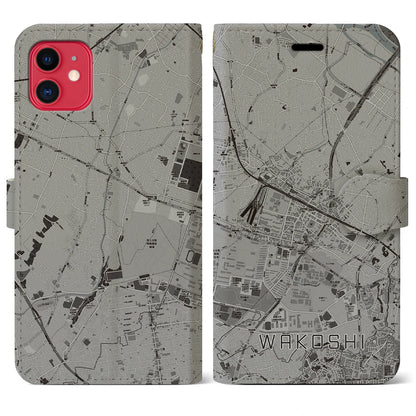 【和光市（埼玉県）】地図柄iPhoneケース（手帳タイプ）モノトーン・iPhone 11 用