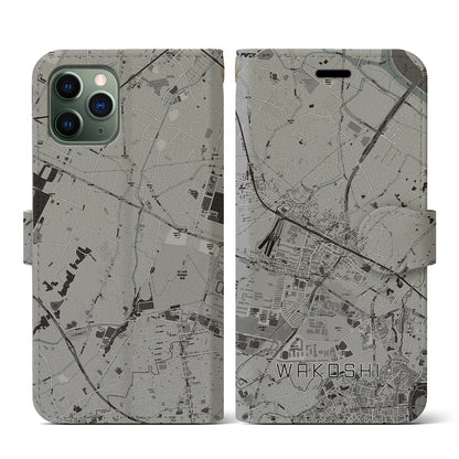 【和光市（埼玉県）】地図柄iPhoneケース（手帳タイプ）モノトーン・iPhone 11 Pro 用