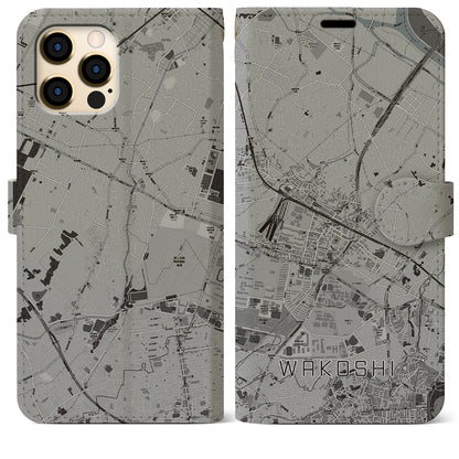 【和光市（埼玉県）】地図柄iPhoneケース（手帳タイプ）モノトーン・iPhone 12 Pro Max 用