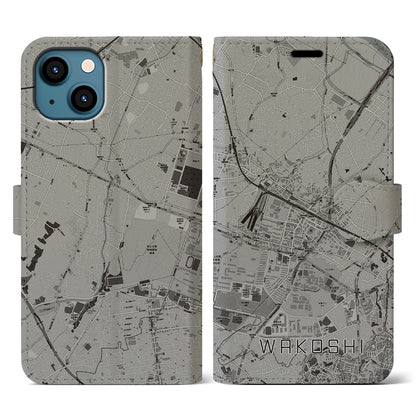 【和光市（埼玉県）】地図柄iPhoneケース（手帳タイプ）モノトーン・iPhone 13 用
