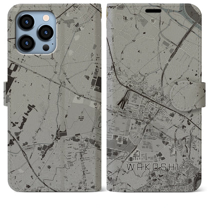 【和光市（埼玉県）】地図柄iPhoneケース（手帳タイプ）モノトーン・iPhone 13 Pro Max 用