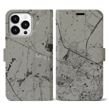 【和光市（埼玉県）】地図柄iPhoneケース（手帳タイプ）モノトーン・iPhone 13 Pro 用