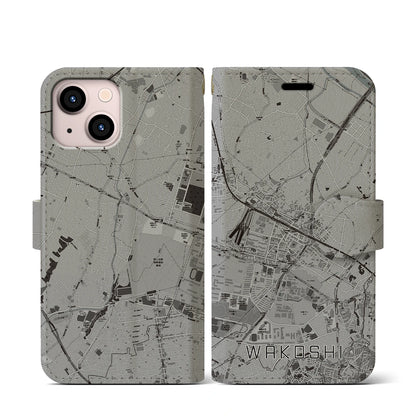 【和光市（埼玉県）】地図柄iPhoneケース（手帳タイプ）モノトーン・iPhone 13 mini 用