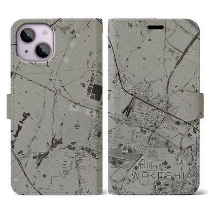 【和光市（埼玉県）】地図柄iPhoneケース（手帳タイプ）モノトーン・iPhone 14 用