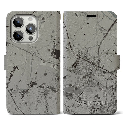 【和光市（埼玉県）】地図柄iPhoneケース（手帳タイプ）モノトーン・iPhone 15 Pro 用